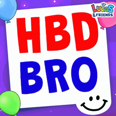 A Birthday Card For Lucas And Friends With Balloons Around It GIF