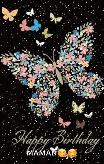 A Birthday Card For Maman With A Butterfly Made Of Flowers GIF