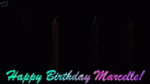 A Birthday Card For Marcelle With Four Candles Lit Up GIF