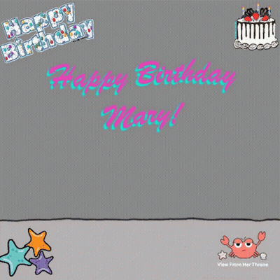 A Birthday Card For Mary With A Cake And A Flower GIF