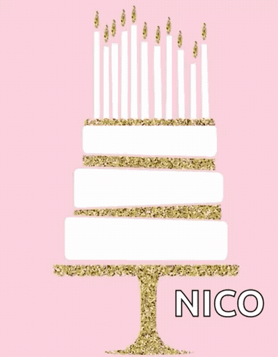 a birthday card for nico with a cake with candles