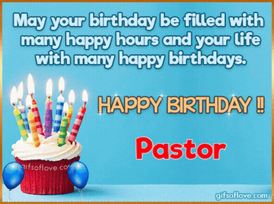 A Birthday Card For Pastor With A Cupcake And Candles On It GIF