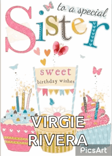 A Birthday Card For Virgie Rivera With Cupcakes On It GIF