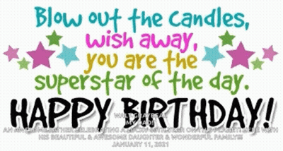 A Birthday Card That Says " Blow Out The Candles Wish Away You Are The Superstar Of The Day Happy Birthday " GIF
