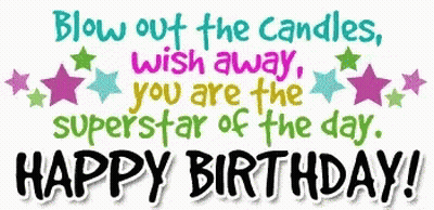 A Birthday Card That Says " Blow Out The Candles Wish Away You Are The Superstar Of The Day Happy Birthday " GIF