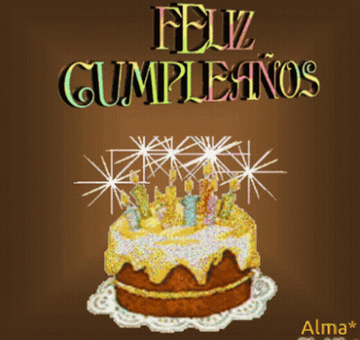 A Birthday Card That Says Feliz Cumpleanos With A Cake GIF