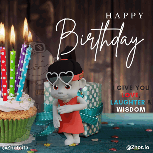 A Birthday Card That Says Happy Birthday Give You Love Laughter And Wisdom On It GIF