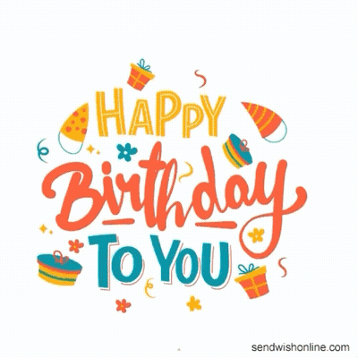 A Birthday Card That Says Happy Birthday To You With Gifts And Confetti GIF