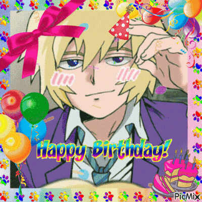 A Birthday Card With A Boy Wearing A Party Hat GIF