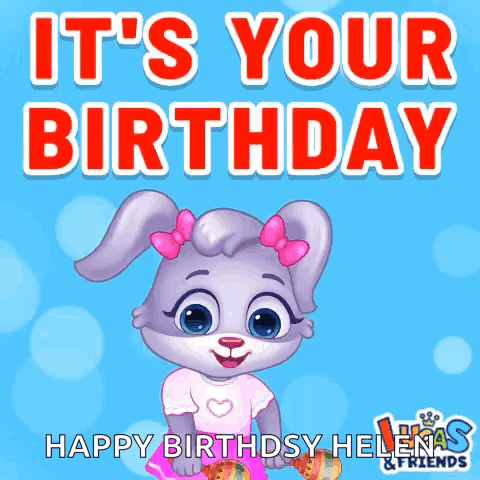 A Birthday Card With A Bunny Holding Maracas And The Words It 'S Your Birthday Happy Birthday Helena & Friends GIF