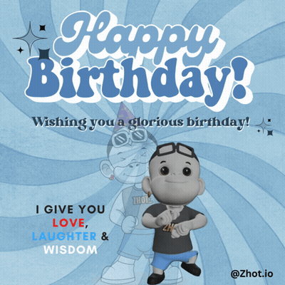 A Birthday Card With A Cartoon Character And The Words Happy Birthday GIF
