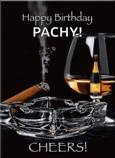 A Birthday Card With A Cigar And A Glass Of Champagne GIF