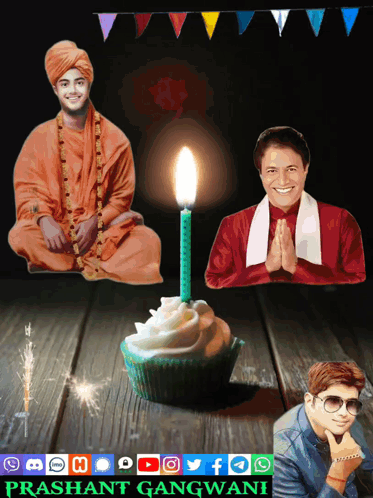 A Birthday Card With A Cupcake And A Candle With The Name Prashant Gangwani At The Bottom GIF