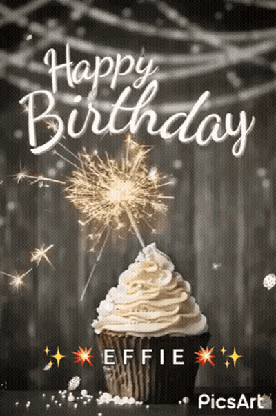 A Birthday Card With A Cupcake And A Sparkler GIF