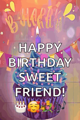 Birthday Card With Cupcake Happy Birthday Sweet Friend GIF