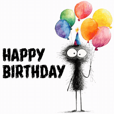 A Birthday Card With A Fly Holding Balloons And The Words Happy Birthday On The Bottom GIF