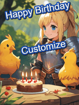 A Birthday Card With A Girl And Chickens And The Words Happy Birthday Customize GIF