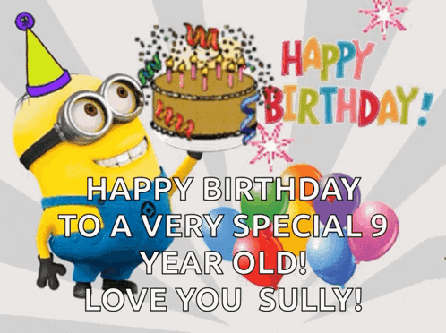 A Birthday Card With A Minion Holding A Cake GIF