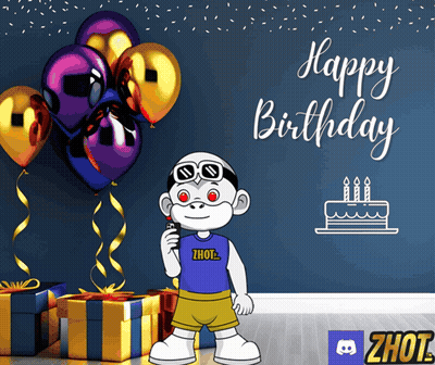 A Birthday Card With A Monkey And Balloons And The Words Happy Birthday GIF