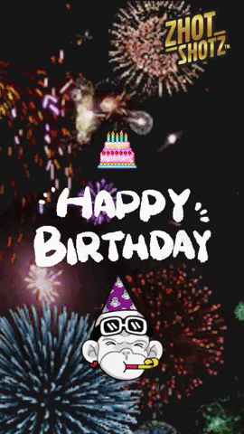 A Birthday Card With A Monkey Smoking A Cigarette And A Cake With Candles GIF