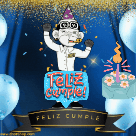 A Birthday Card With A Monkey Wearing A Party Hat And Glasses GIF