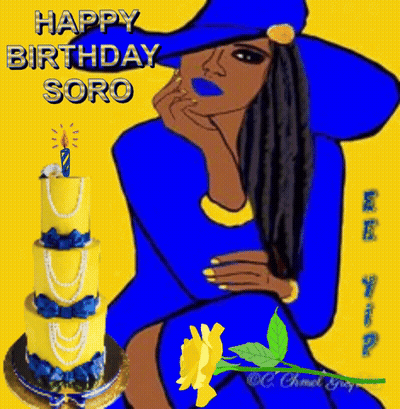 A Birthday Card With A Woman In A Blue Hat GIF