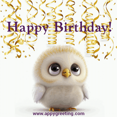 A Birthday Card With An Owl And The Website Www.appygreeting.com At The Bottom GIF