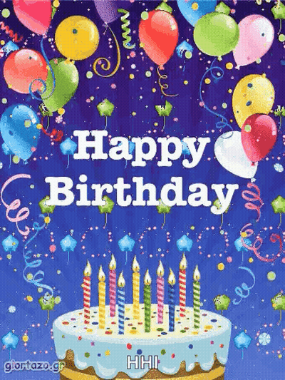 A Birthday Card With Balloons And Candles And The Words Happy Birthday GIF