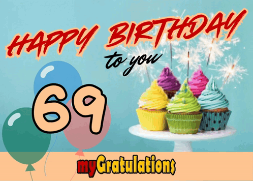 A Birthday Card With Cupcakes And Balloons Says Happy Birthday To You 69 GIF