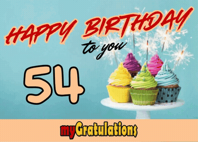A Birthday Card With Cupcakes And The Number 54 GIF