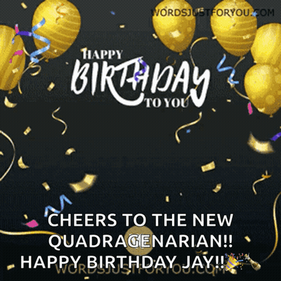 A Birthday Card With Gold Balloons And Confetti GIF