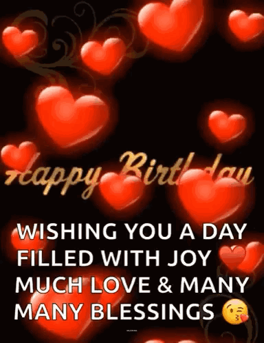 Birthday Card With Hearts Wishing Joy And Blessings GIF
