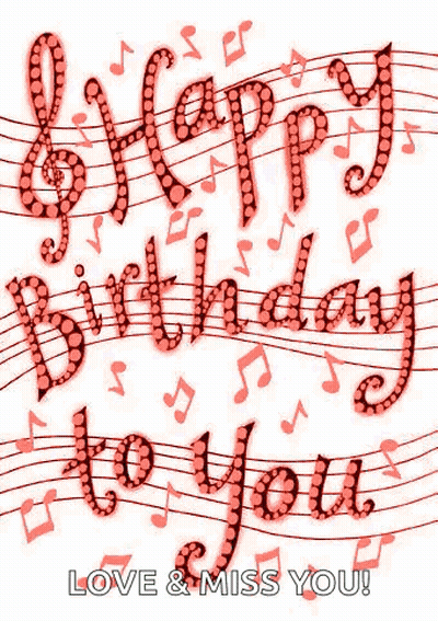 A Birthday Card With Music Notes And The Words `` Happy Birthday To You '' . GIF