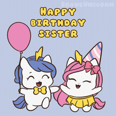 A Birthday Card With Two Unicorns Holding Hands And The Words Happy Birthday Sister GIF