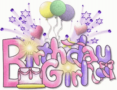 A Birthday Girl Graphic With Balloons And Hearts GIF
