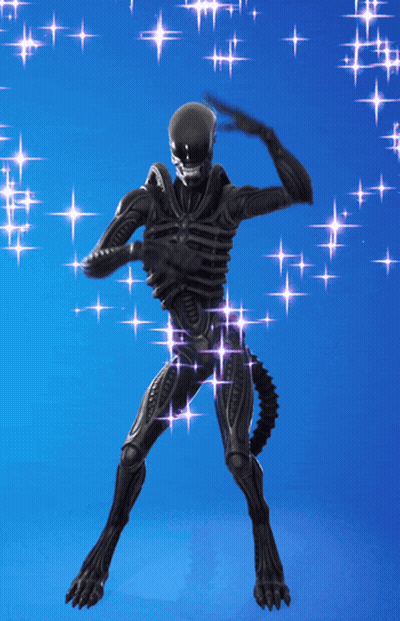 A Black Alien Is Holding A Purple Object In His Hands GIF