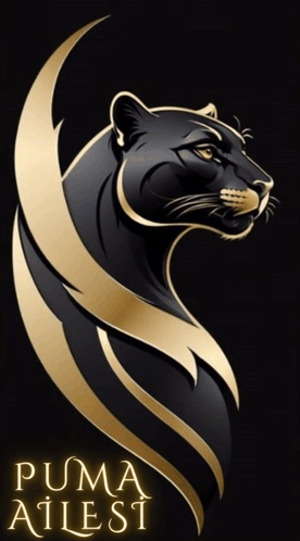 A Black And Gold Panther With The Words Puma Ailest Written Below It GIF