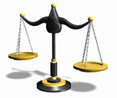 A Black And Gold Scale Of Justice With Chains GIF