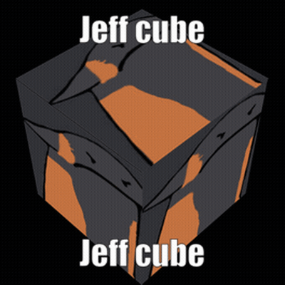 A Black And Orange Box With The Words Jeff Cube Jeff Cube GIF