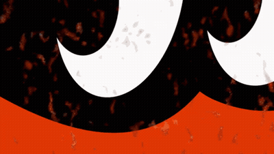 A Black And Orange Drawing Of A Shark With The Letter S On It GIF