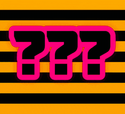 A Black And Orange Striped Background With A Pink Question Mark In The Middle GIF
