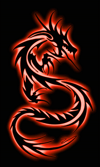 A Black And Orange Tribal Dragon On A Dark Background GIF