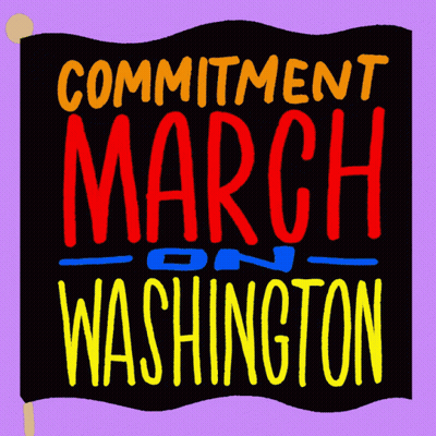 A Black And Purple Sign That Says " Commemoration Of The 57Th Anniversary Of Historical March On Washington " GIF