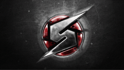 A Black And Red Logo With A S On It GIF