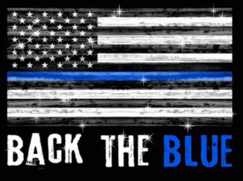 A Black And White American Flag With The Words Back The Blue GIF