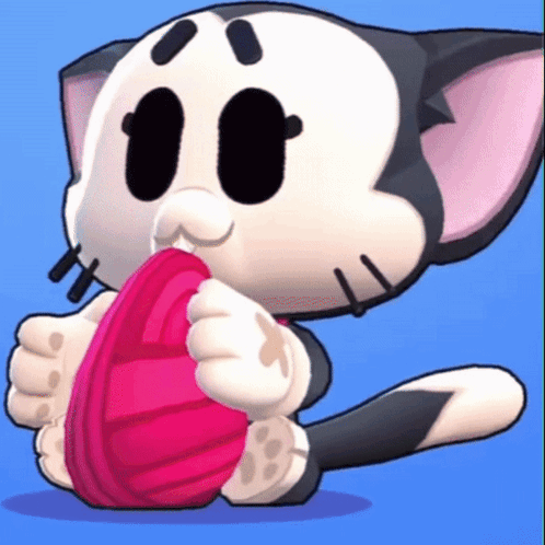 A Black And White Cartoon Cat Holding A Pink Object In Its Mouth GIF