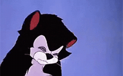 A Black And White Cartoon Cat With A Blue Sky Behind It GIF