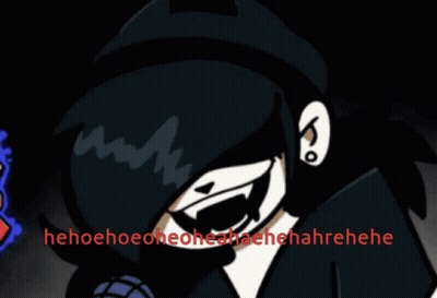 A Black And White Cartoon Character With The Words " Hehoehoeoheoheadachehahrehe " On The Bottom Right GIF