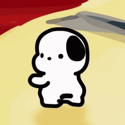 A Black And White Cartoon Dog Is Standing On A Yellow Background . GIF