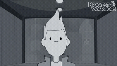 A Black And White Cartoon Of A Boy With The Words Bravest Warriors On The Bottom GIF